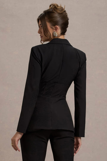 Unbeaten Black Plunge Corset Waist Blazer